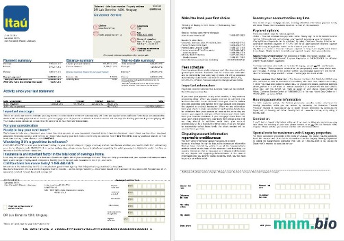 Urugwaj Itau Bank wyciąg z kredytu hipotecznego w formatach Word i PDF, 2 strony